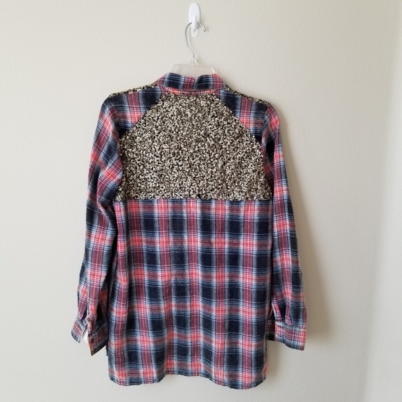 Free People Little Bit Of Sugar Top Plaid Sequin - Picture 3 of 7